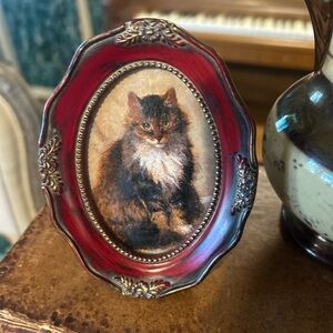 Vintage Mini Oval Frame with Archival Reproduction Cat Print 1894 painting